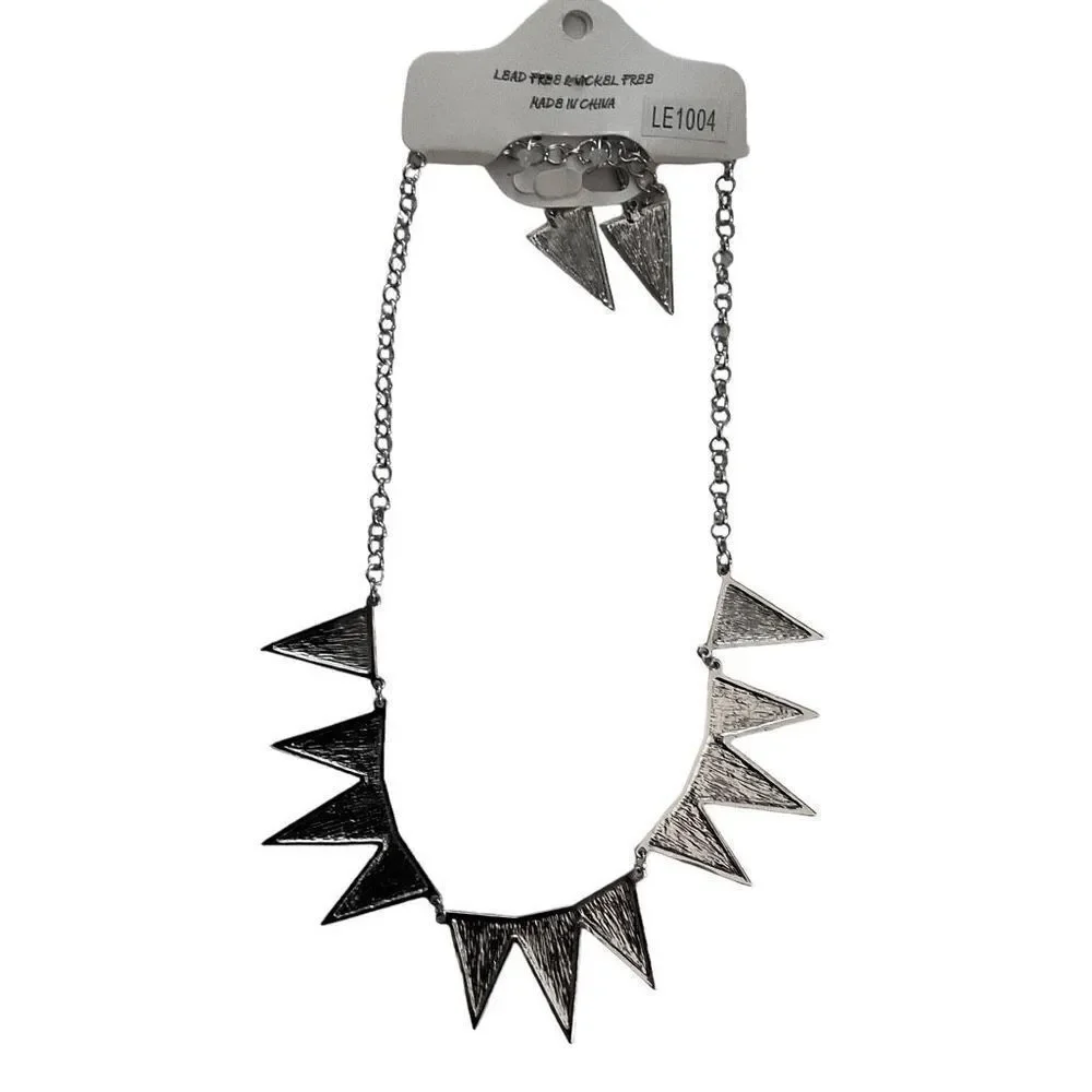 Jade Collection Necklace Earring Set Silver Toned Crushed Rhinestone Triangles